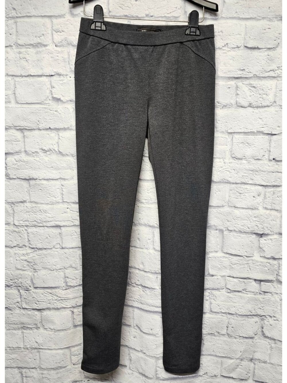 NEW BCBG MAXAZARIA S HEATHER GRAY MYLES ZIP BOTTOM BLACK STRETCH LEGGING PANTS